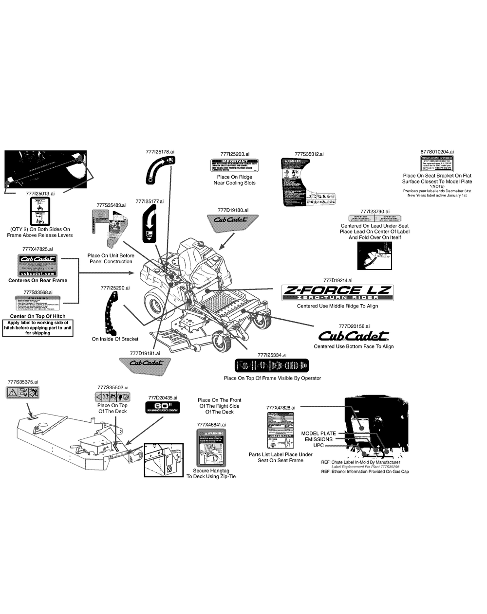 Label Map Diagram and Parts List for Z-FORCELZ60 (17BIDAGD-17BIDAGD010)(2015) Cub Cadet Lawn Tractor